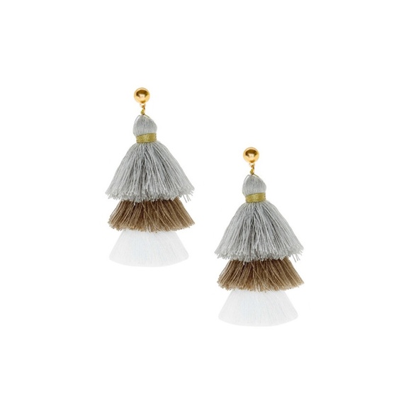 Neutral Tassel Statement Earrings - Picture 2 of 3